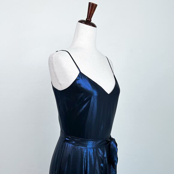 L'Agence Blue Metallic Wide Leg V-Neck Jaelyn Jumpsuit - Picture 5 of 10